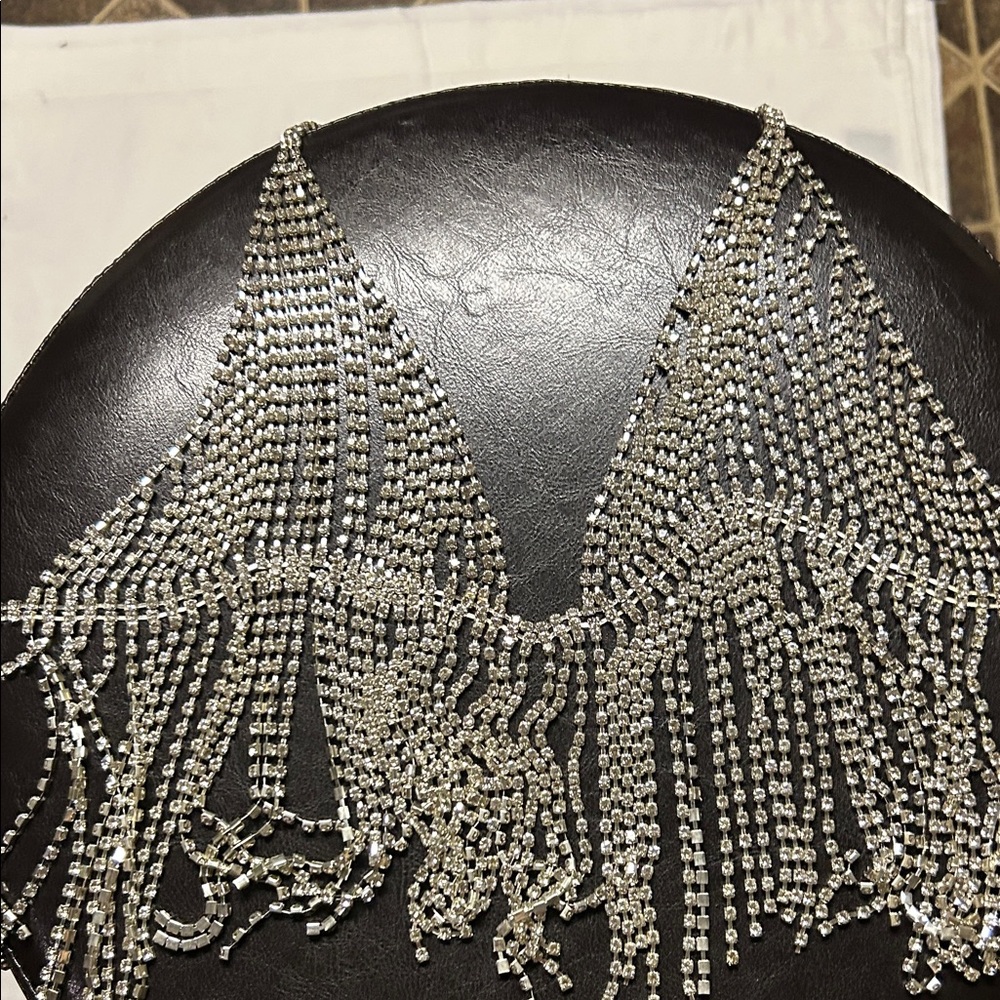Natasha Couture Silver Rhinestone bra Necklace! New with tags!